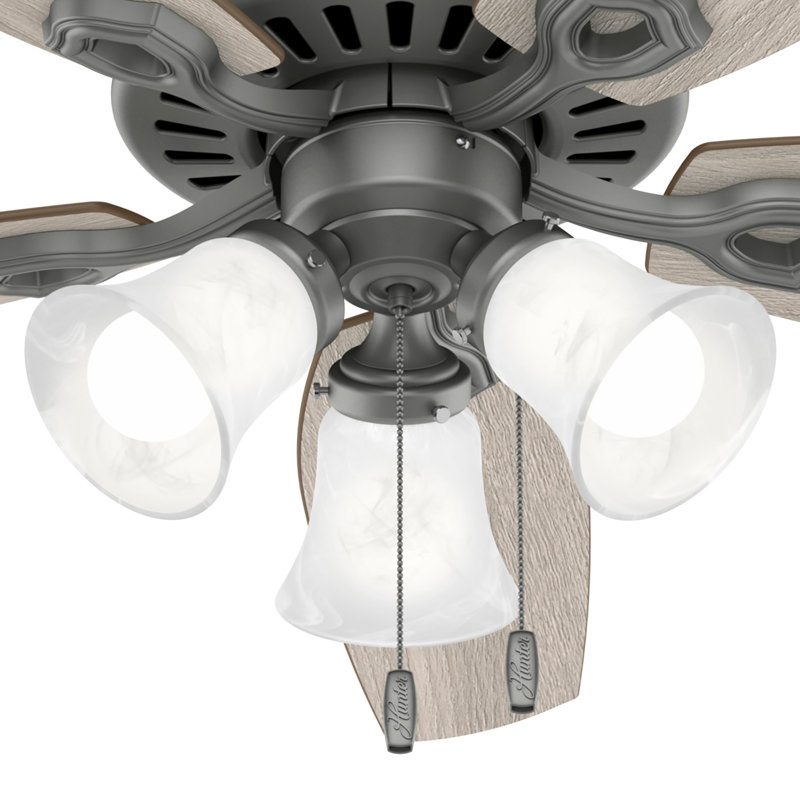 Builder Plus 52"  5 - Blade Standard Ceiling Fan with Pull Chain and Light Kit Included, Matte Silver