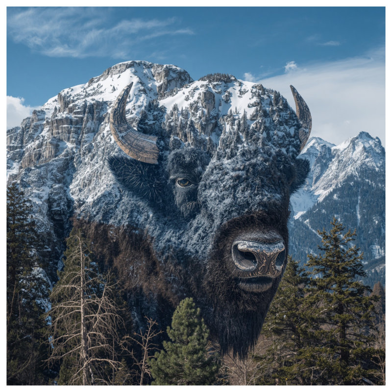 Coussins Mountain Bison Illusion, 20 x 20 inches