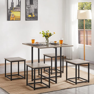 5-Piece Dining Table Set - Industrial Kitchen Table & Chairs Sets For 4 - Compact Table With 4 Stools & Space-Saving Design For Apartment, Small Space -  17 Stories, A4EBAF6CA53940F5A1A2C100B8BF2788