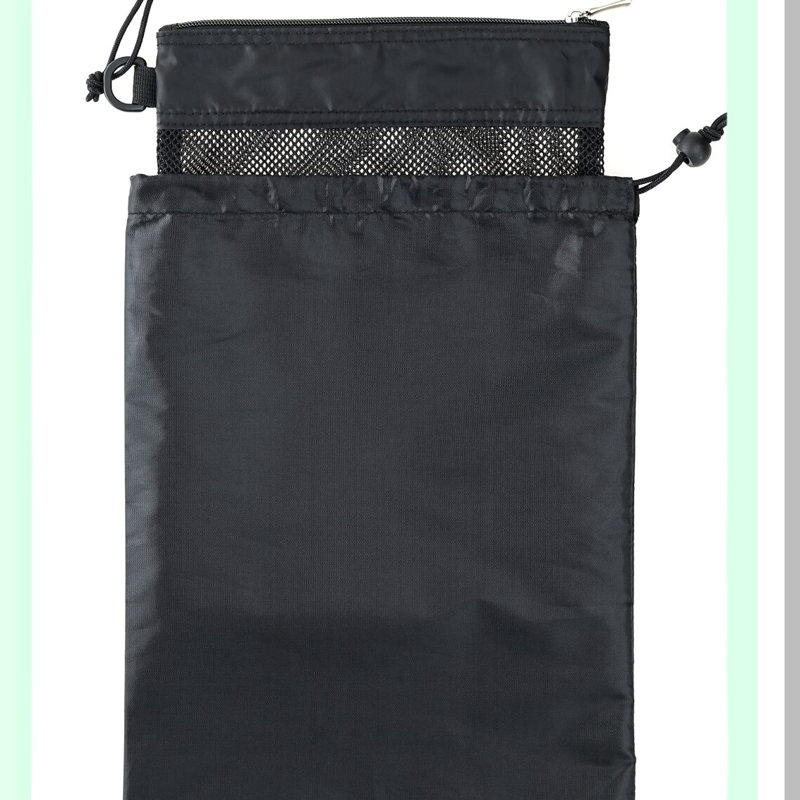 AquaMesh Shower Caddy: Compact & Lightweight Organizer with Suction Cup, Hanging Cord, Zipper & Drawstring Pouch - Black (12L x 9W, 14L x 10W)