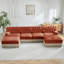 Canapé modulaire 4 places avec 2 repose-pieds en nuage, jupe à pampilles, conception capitonnée, mousse haute densité, base ergonomique en bois, pour les salons et les chambres-479672886-479673033