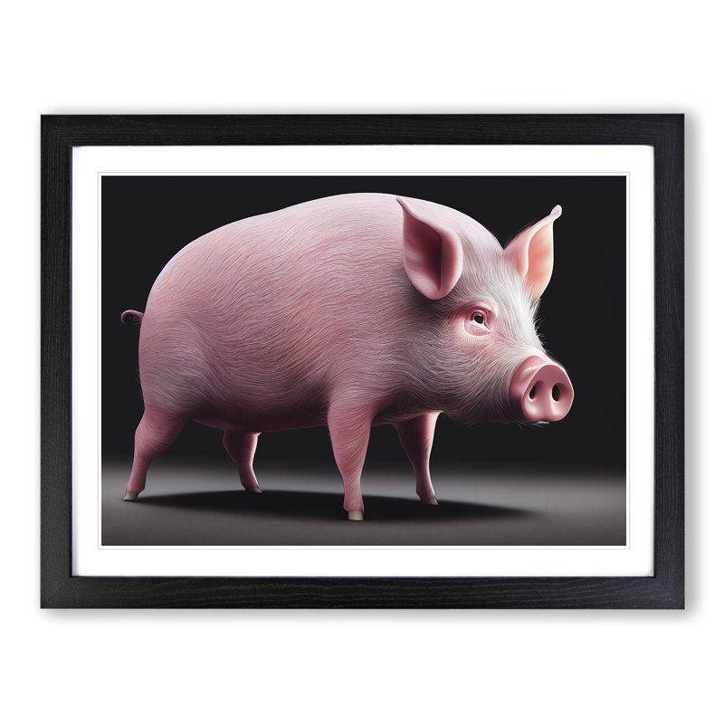 Cute Pig - Single Picture Frame Print, 46cm H x 64cm W x 2cm D, Black