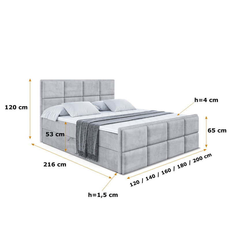 Bed, Light gray, 140 x 200cm