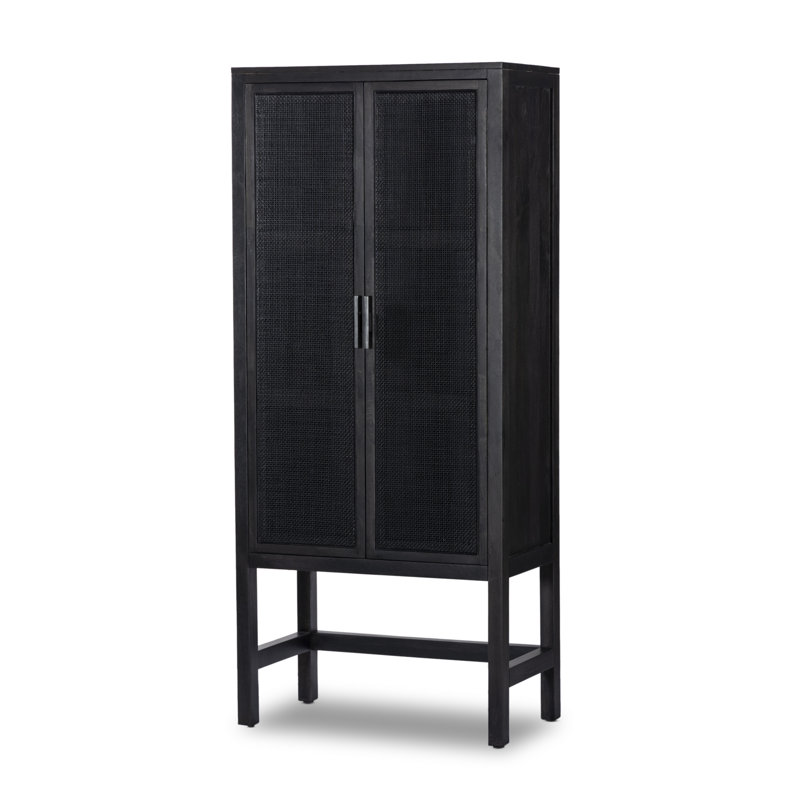 Caprice Solid Wood Accent Cabinet, Black Wash Mango/Black Natural Cane