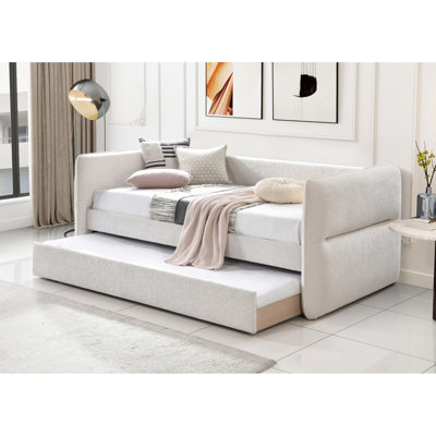 Lit de jour moderne avec lit gigogne escamotable, bouton, teinte avoine, bois massif pour le salon, ornement intégré luxueux, ton, chambre à coucher robuste