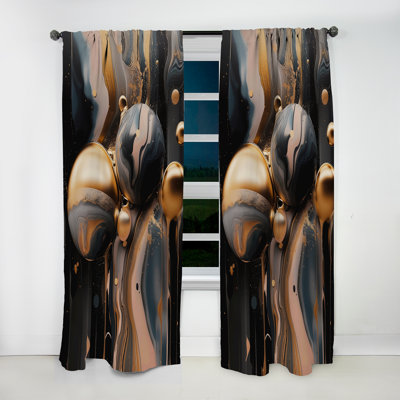 Miel - Gold Black Journey Through Marble II - Modern Curtain - Velvet Room Darkening - 1 panel