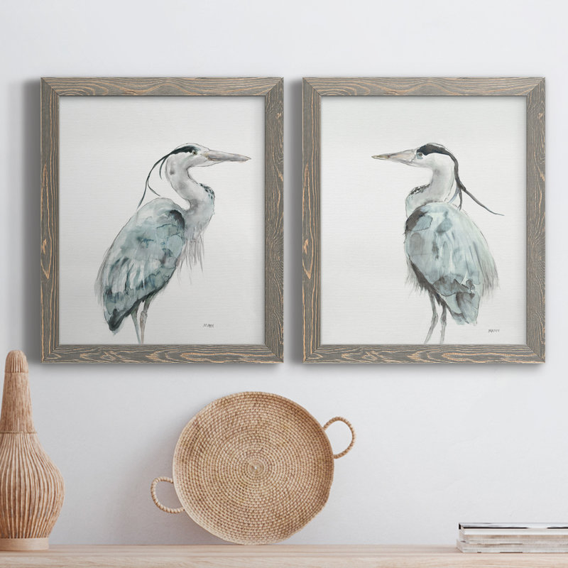 Blue Heron I - ensemble de 2 reproductions d'art sur toile encadrées, Encadré gris, H 20 po x l 17 po x P 1 po