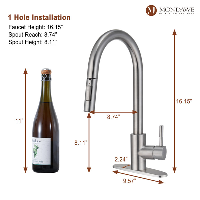 mondawe Pull Down Kitchen Faucet, Brush Nickel