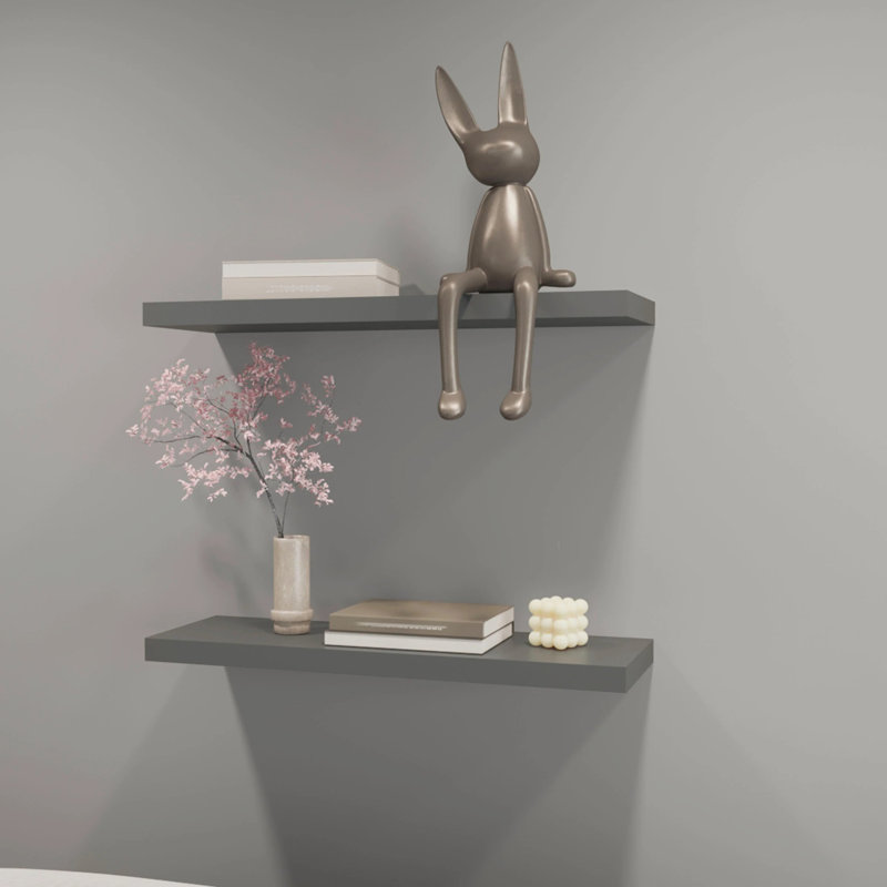 Matt Grey Shelf, 31.5" Wide. Minimalist For Home Living. Wall Mounted, Horizontal, Living Space, Particle Board Wide Shelf. Design Space. Primary Area, Made Of