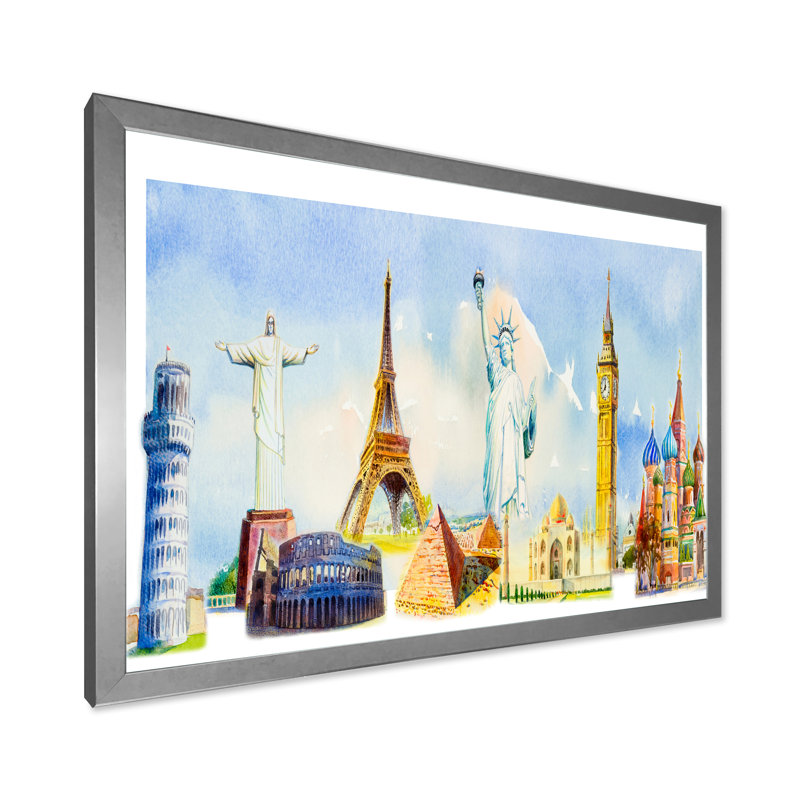 «Famous Repères Of The World IV», reproduction sur toile flottante, Cadre photo argenté, H 16 po x l 32 po x P 1 po