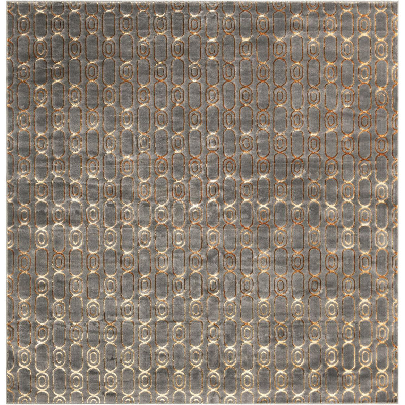 Tapis contemporain gris et gris Vincente, Carré 10 pi