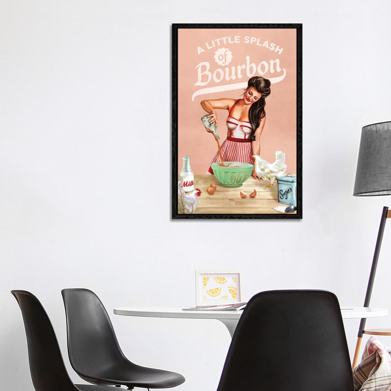 Bourbon Chickens Pinup - Print on Canvas, 101.6 cm H x 66.04 cm W, Black Framed