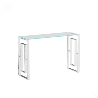 Console en verre d'acier inoxydable, table d'appoint repas argentée transparente BS-02 S