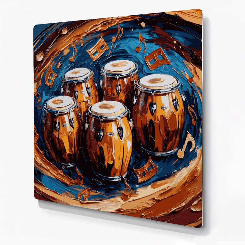 «Music Bongo Drums», art mural en métal brun, H 16 po x l 16 po