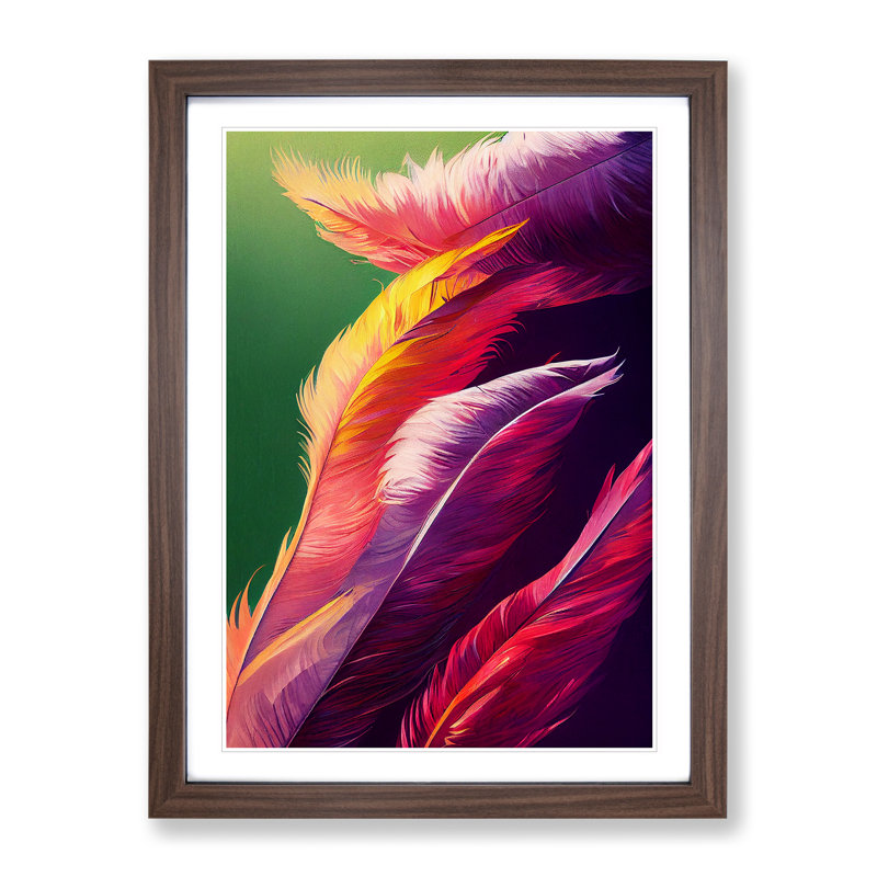 Exotic Feathers - Single Picture Frame Print, 46cm H x 34cm W x 2cm D, Walnut