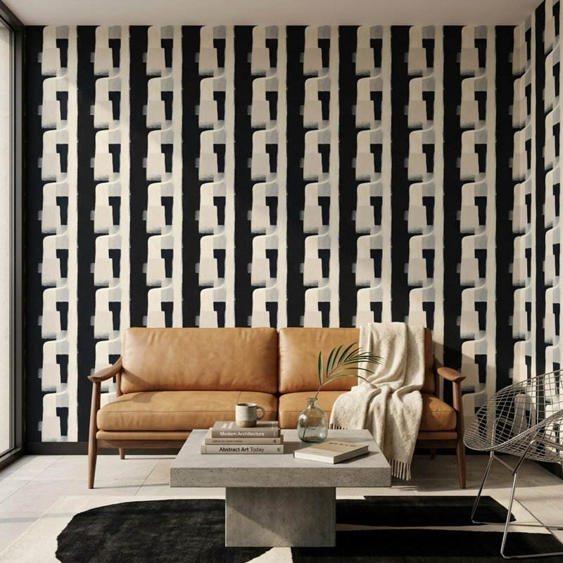 Murale géométrique scandinave foncé, Texturé non collé