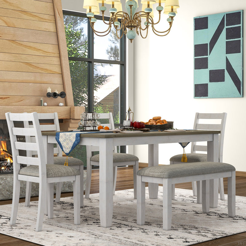 Ensemble de table de salle à manger de style rustique 6 pièces avec 4 chaises et un banc