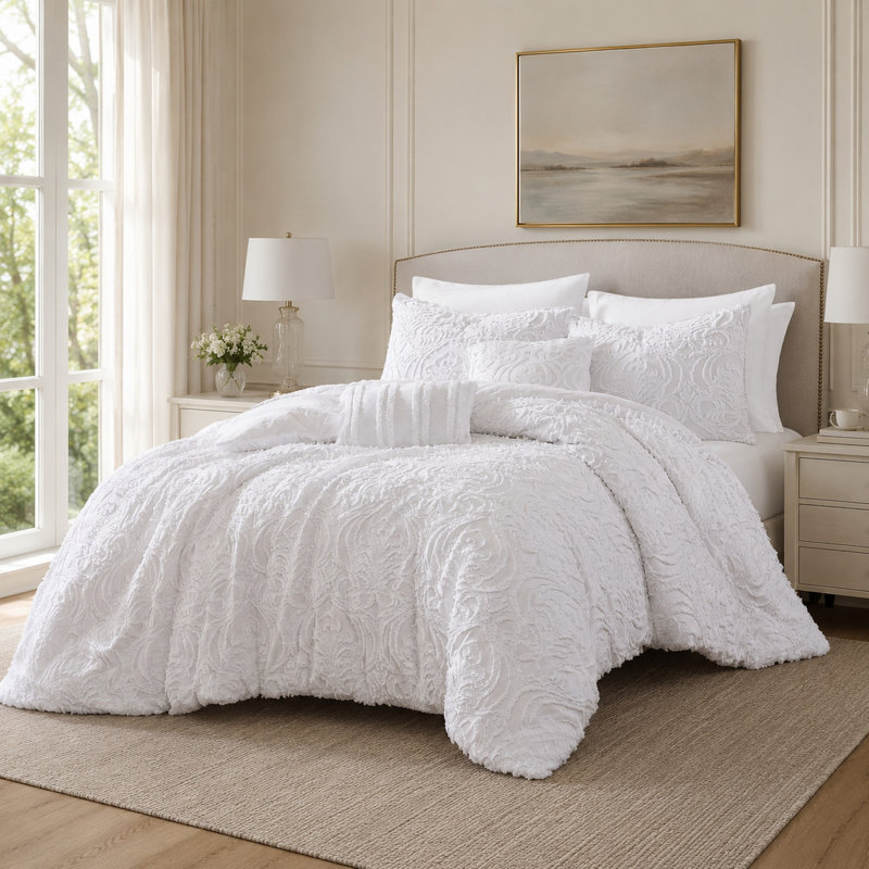 Microfiber 6 Piece Comforter Set, Queen Comforter + 5 Additional Pieces, White