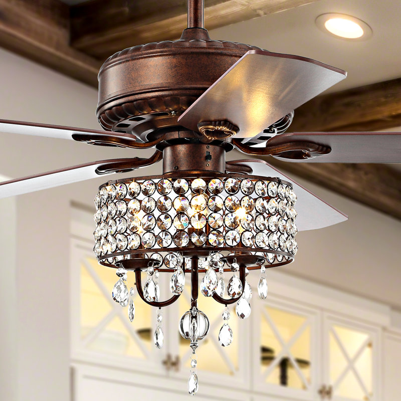 Ventilateur de plafond en cristal à 5 pales de 52 po avec télécommande et ensemble d'éclairage inclus Cerritos