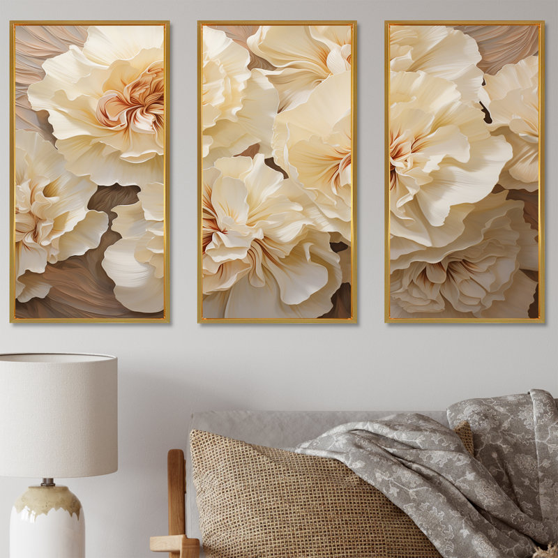 Minimalisme, œillets, ensemble d'art sur toile, Cadre flottant doré, H 40 po x l 60 po x P 1 po