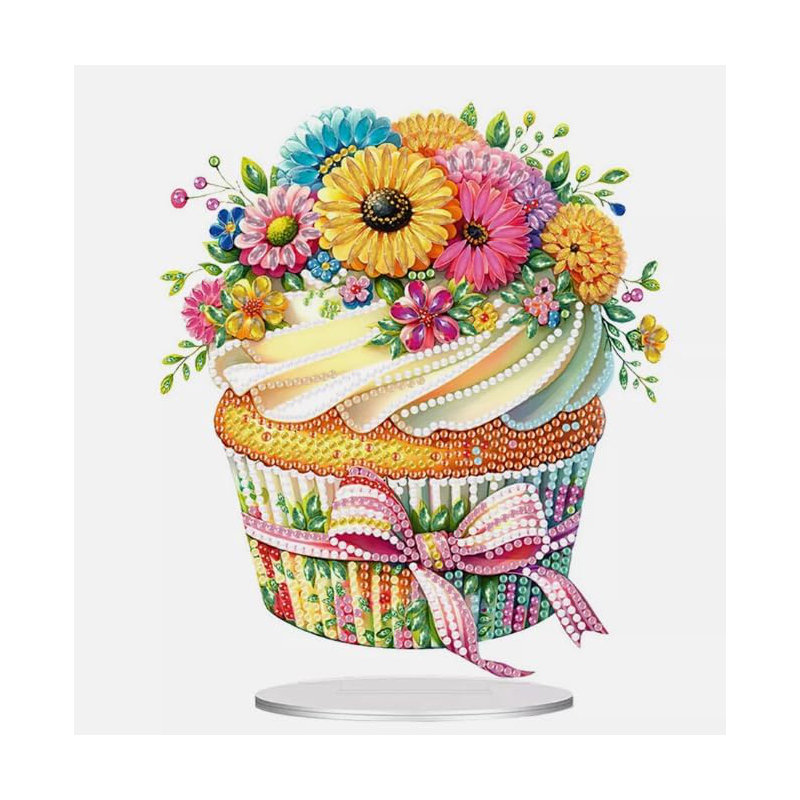 Adalee  5D DIY Cute Floral Cupcake Diamond Painting Kit Rhinestone Acrylic Table Top Ornament Decoration