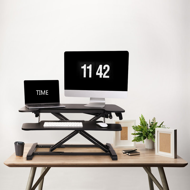 Desk Converter with Removable Keyboard Tray, Black, 19.7" H x 28.4" W x 16.3" D