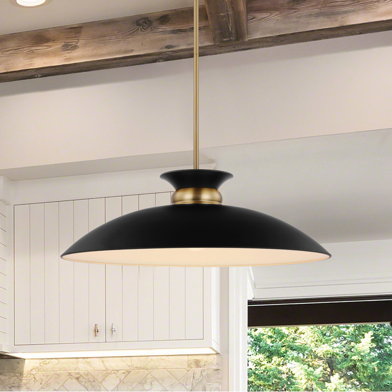 Luminaire suspendu en forme de dôme à 1 lumière Giles, Noir mat, H 7 po x l 24 po x P 24 po