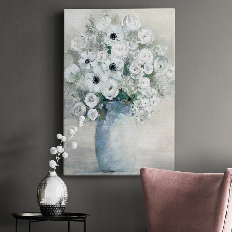 Bouquet d'anémones blanches - peinture sur toile tendue