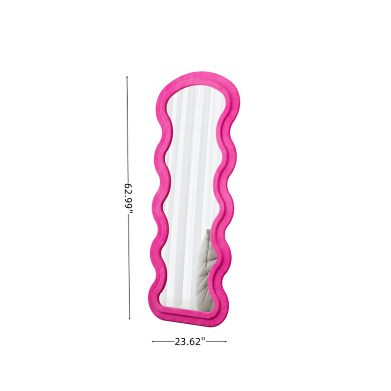 Miroir pleine grandeur en flanelle ondulée rose pour chambre à coucher et vestiaire, design artistique, miroir de plancher suspendu ou mural, doux au toucher, cadre, lit de salon