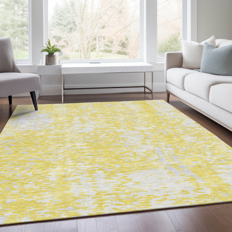 Premium Machine Washable Prisco Yellow Rug, Rectangle 2'6" x 3'10"
