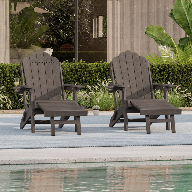 HDPE Foldable Outdoor Adirondack Chair 3-Postion Adjustable with Retractable Ottoman & All-Weather Outdoor Chair for Garden, Lawn & Porch
