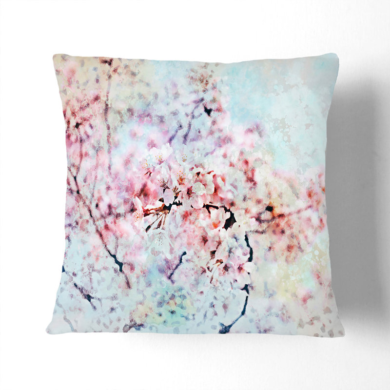 Japanese Cherry Tree Cushion with Filling, 40cm H x 40cm W x 15cm D, Stone