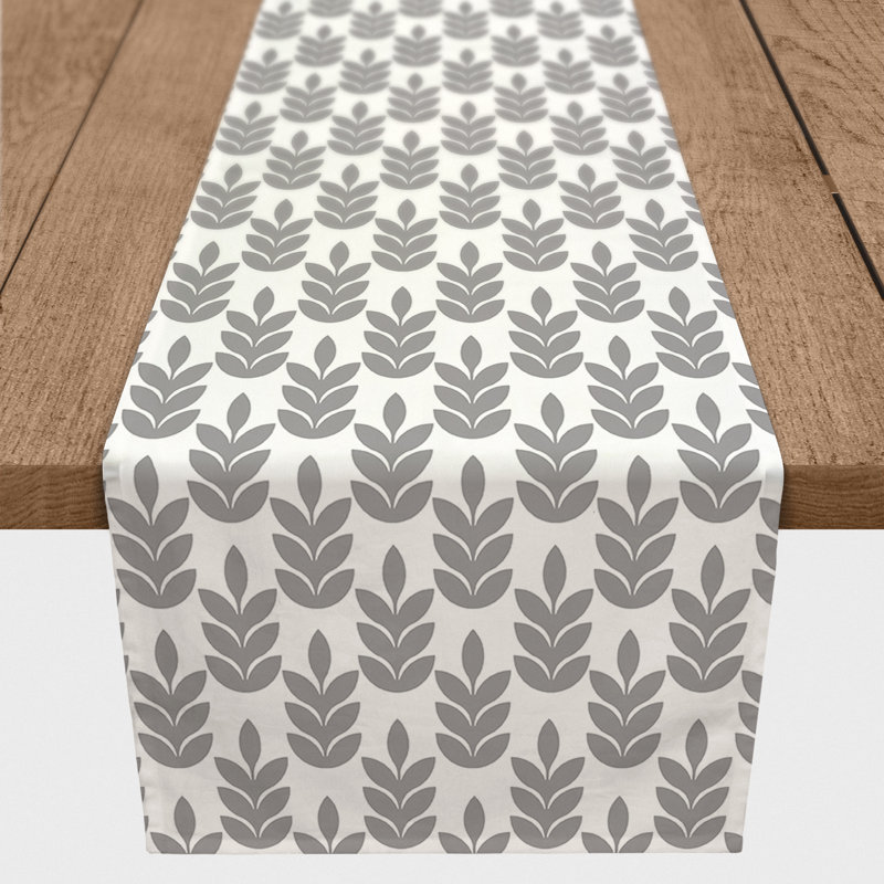 Abirami Abstract Table Runner, 16" L x 90" W, Light Grey