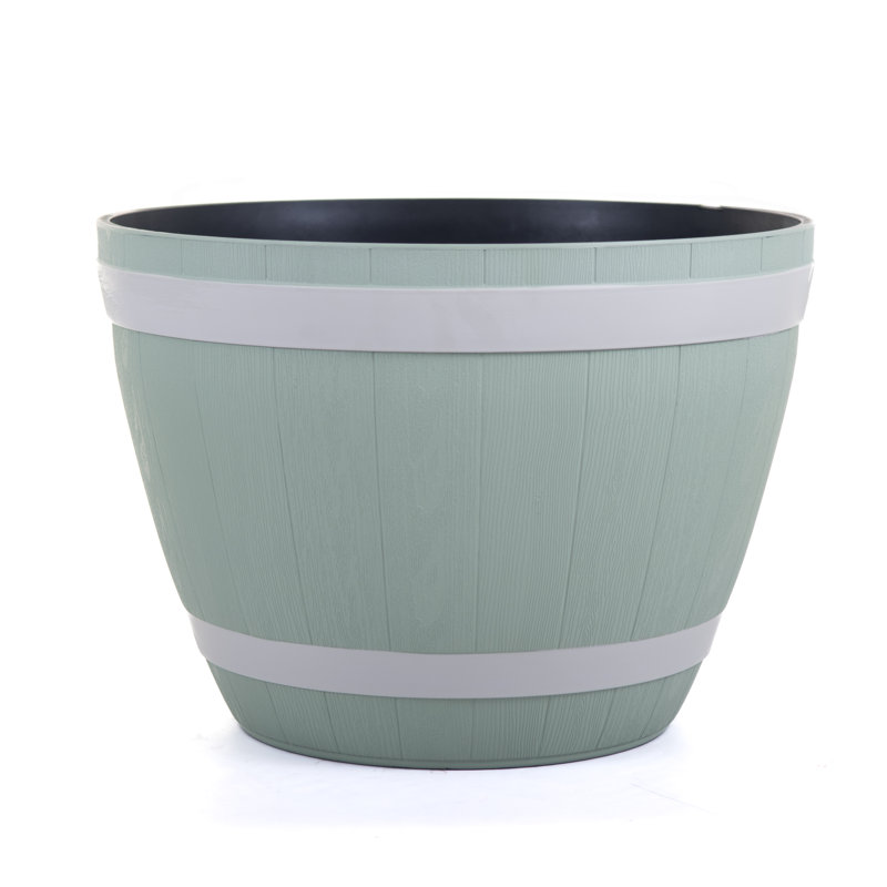 Peringer Handmade Barrel Planter, 11.02cm H x 14.96cm W x 14.96cm D, Sage Green