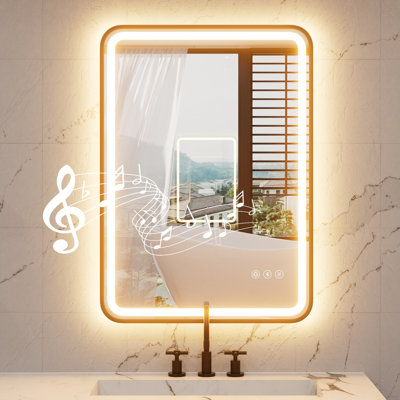 Frame LED Bathroom Mirror with Dual Bluetooth, Front & Back Light, Anti-Fog, 3 Color Temperature & Dimmable Light, IP54 Waterproof, ETL Certified
