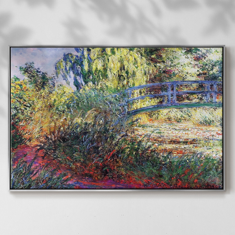 Le pont japonais (l'eau), reproduction sur toile, H 17 po x l 25 po x P 2 po, Argent
