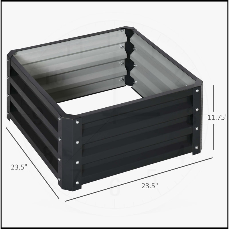Lit de jardin surélevé galvanisé pièce, H 12 po x l 23,5 po x P 23,5 po, Noir