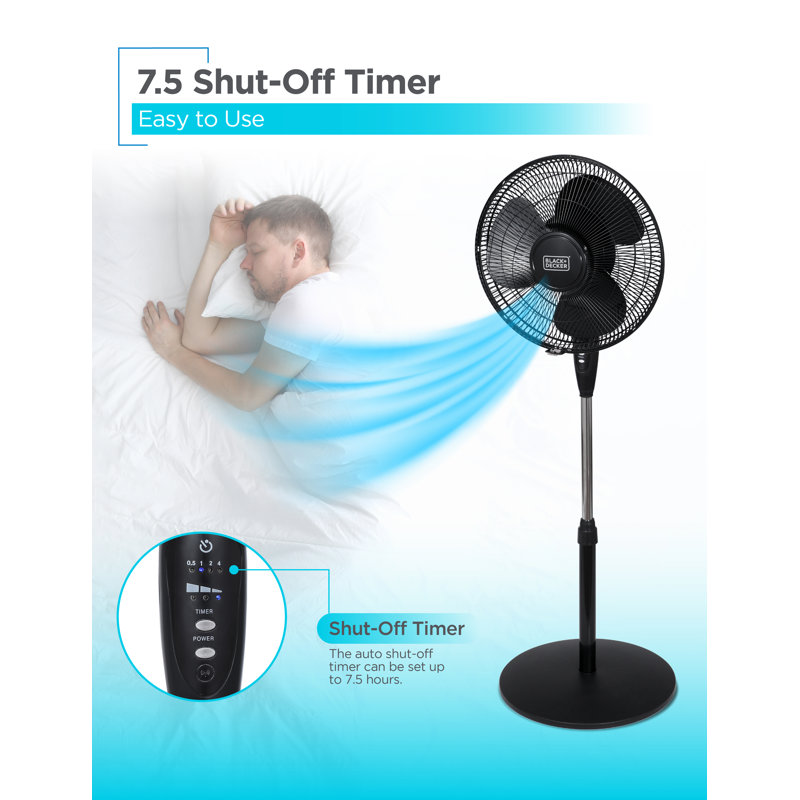 BFP Series BLACK+DECKER Adjustable Oscillating Fan, 3 Speed Settings with LED Control Panel, Fan with Pedestal, Black
