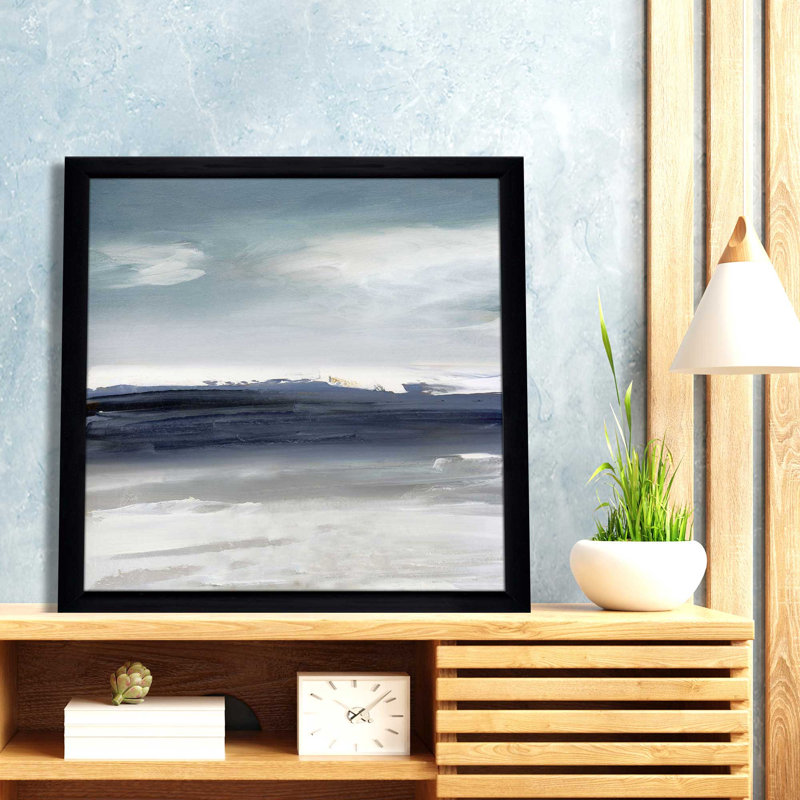 Sandpiper Bay par Sally Swatland - Peinture, L 25,5 po x H 25,5 po, Cadre noir