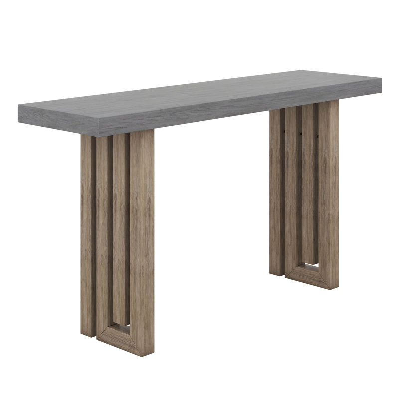 Console Table, Unique Oak Veneer Design With Distinctive Side Shapes, 59 Inch Entryway Table For Living Room, Hallway, Foyer