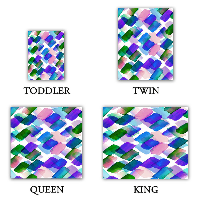 Ensemble de housse de couette fuchsia strokes of genius i, 1 housse + 2 taies très grand lit, Violet / mauve / bleu