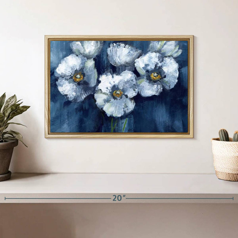 Coquelicots en fleurs dans un vase, Cadre flottant en bois naturel, 13 po x 9 po