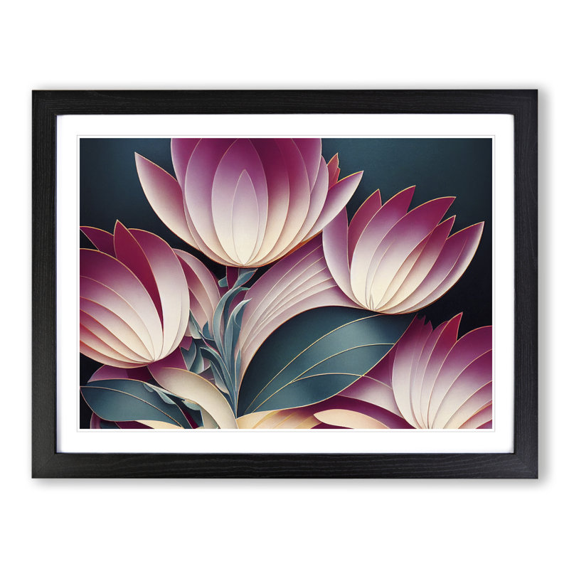 Charming Flowers Art Deco - Framed Print, Black, 46cm H x 64cm W x 2cm D