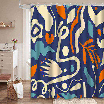 Rideau de douche imperméable à motif floral avec 12 crochets