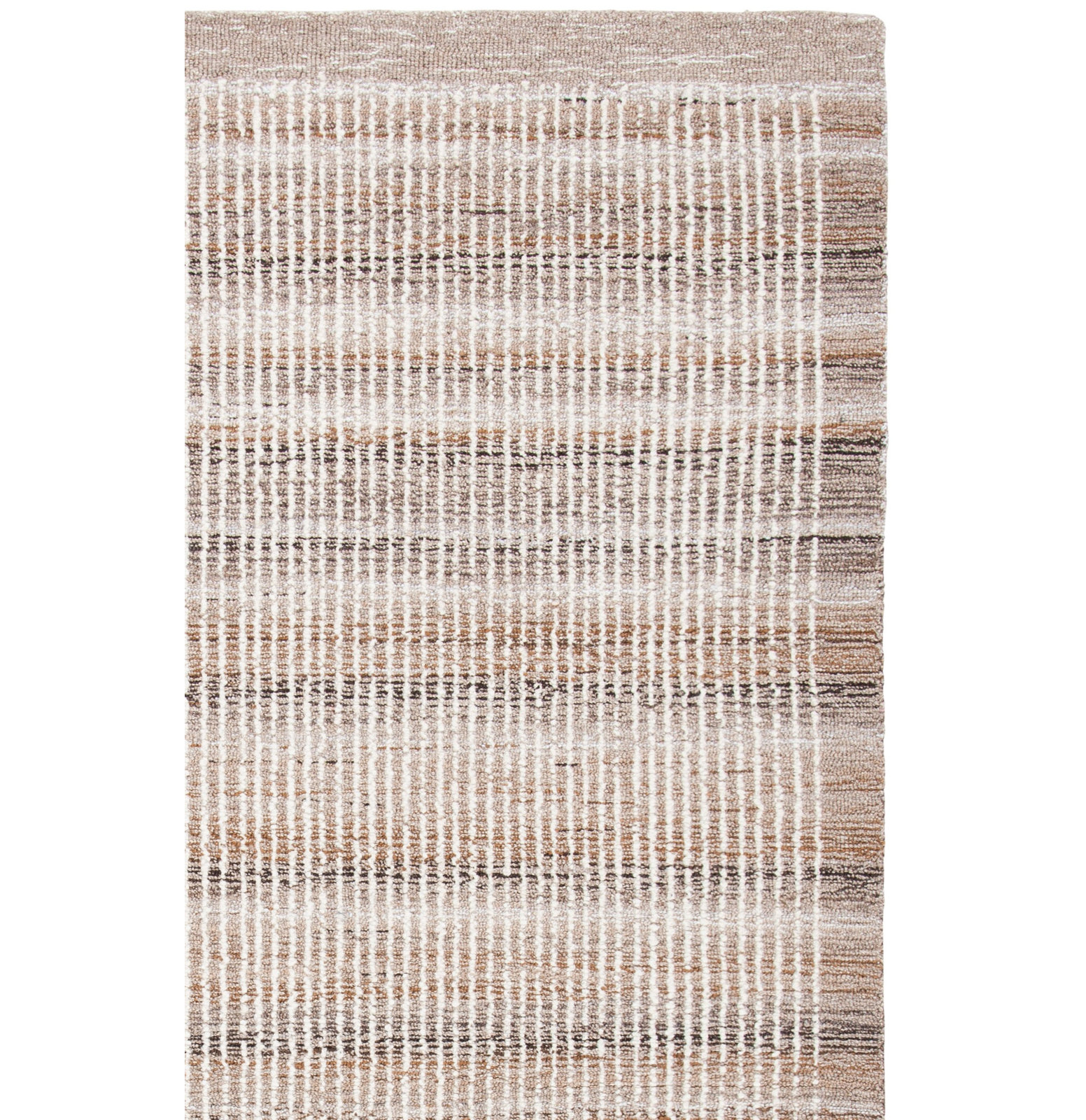 Ivory Light Brown Hand-Tufted Striped Wool Rug, Rectangle 3' x 5'