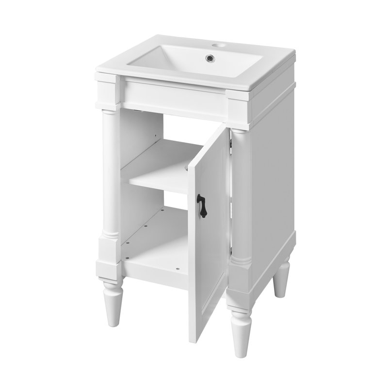 18-Inch Modern Bathroom Vanity with Sink, Modern Bathroom Storage Cabinet with Door, Freestanding Small Space Bathroom Cabinet, Single Sink Cabinet with Adjustable Shelf, White