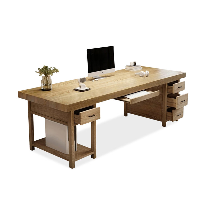 Bureaux rectangulaires en bois massif brun, Retour à droite, 29.53" H x 62.99" W x 27.56" D