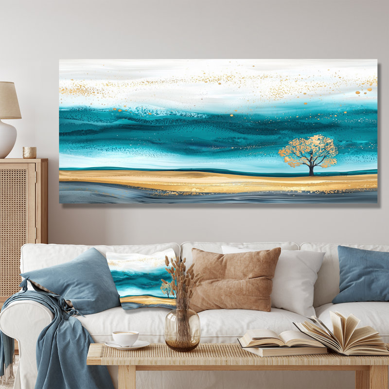 «Golden Luminous Dream Of Prairie Landscape», impression sur métal traditionnelle, H 28 po x l 60 po x P 0,84 po