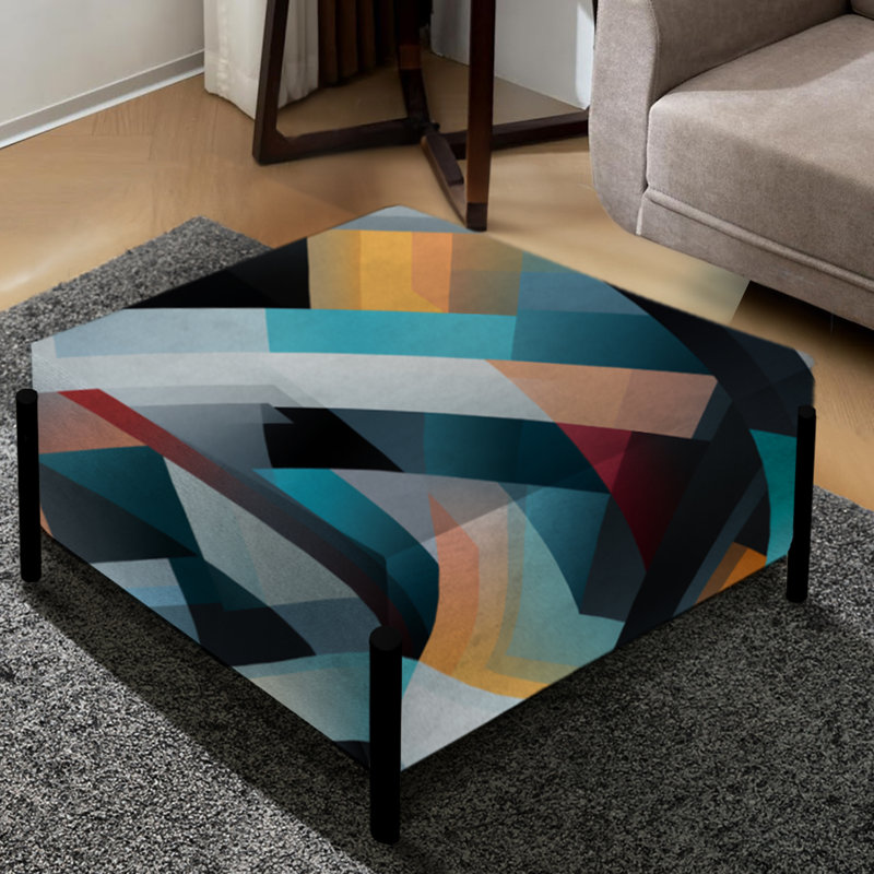 Monochrome Reflections - Geometric Large Square Ottoman