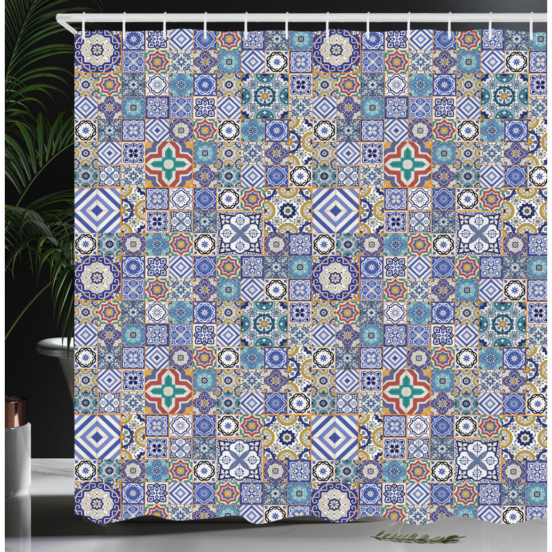 Dakota Fields Moroccan Shower Curtain Grid Squares Pattern Multicolor